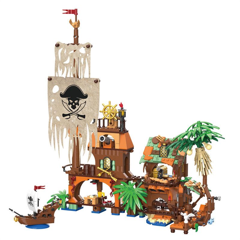 FREE TRIBE 31002 non  BẾN TÀU CƯỚP BIỂN bộ đồ chơi xếp lắp ráp ghép mô hình Pirates Of The Caribbean PIRTE FORTUNE HARBOR Cướp Biển Vùng Caribe 833 khối