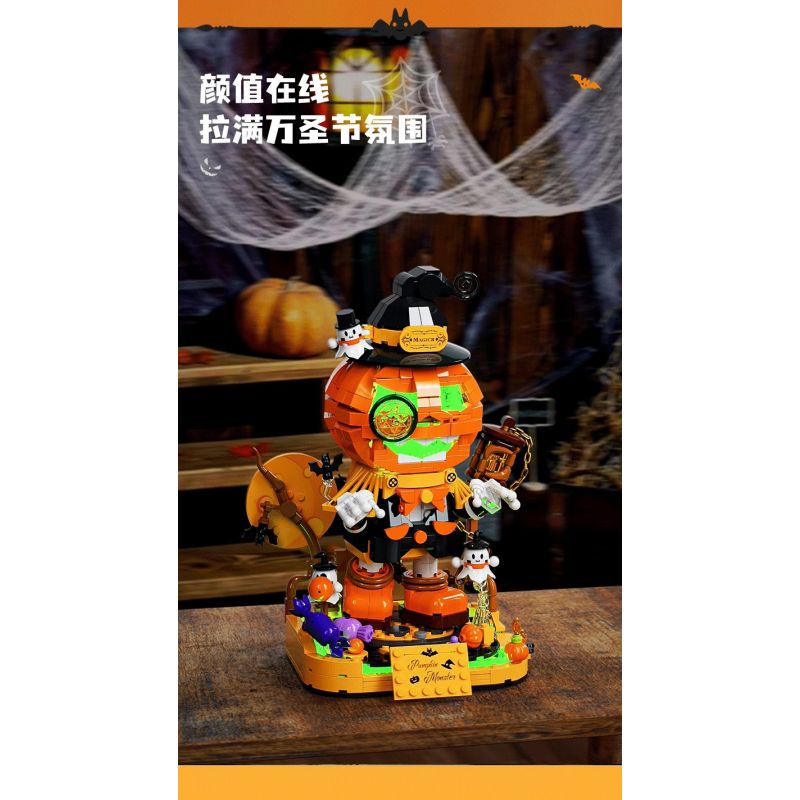 JAKI AK108 NHỮNG SÁNG TẠO HỢP THỜI TRANG YÊU TINH BÍ NGÔ HALLOWEEN bộ đồ chơi xếp lắp ráp ghép mô hình Creator HALLOWEEN PUMPKIN ELF 795 khối