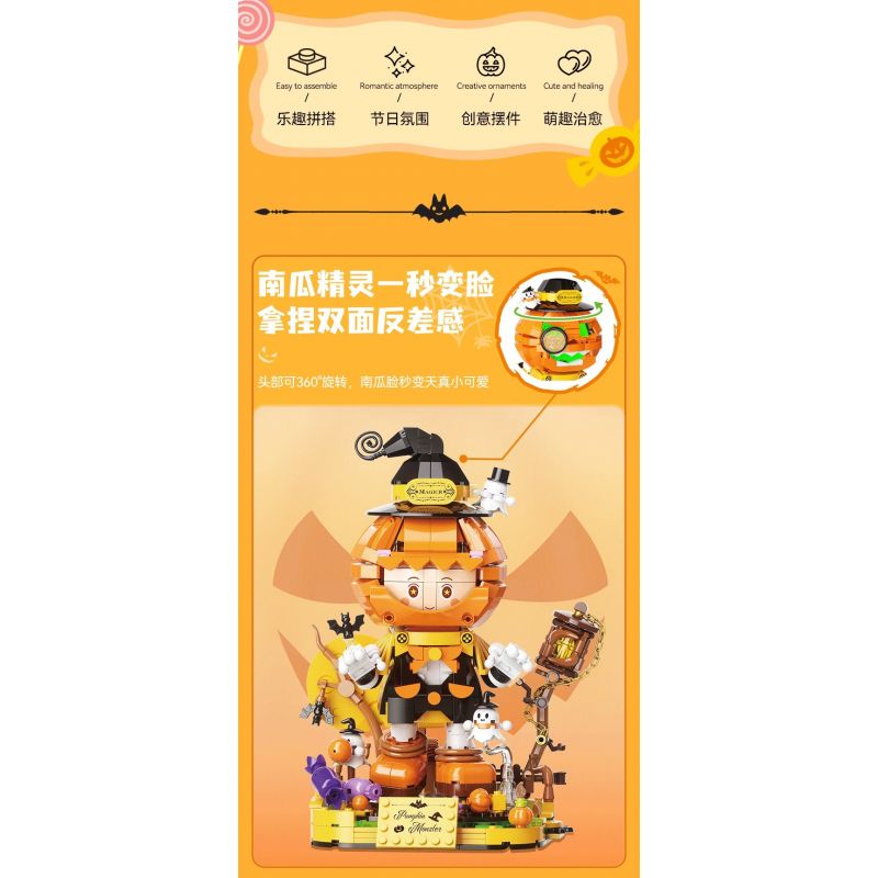 JAKI AK108 NHỮNG SÁNG TẠO HỢP THỜI TRANG YÊU TINH BÍ NGÔ HALLOWEEN bộ đồ chơi xếp lắp ráp ghép mô hình Creator HALLOWEEN PUMPKIN ELF 795 khối