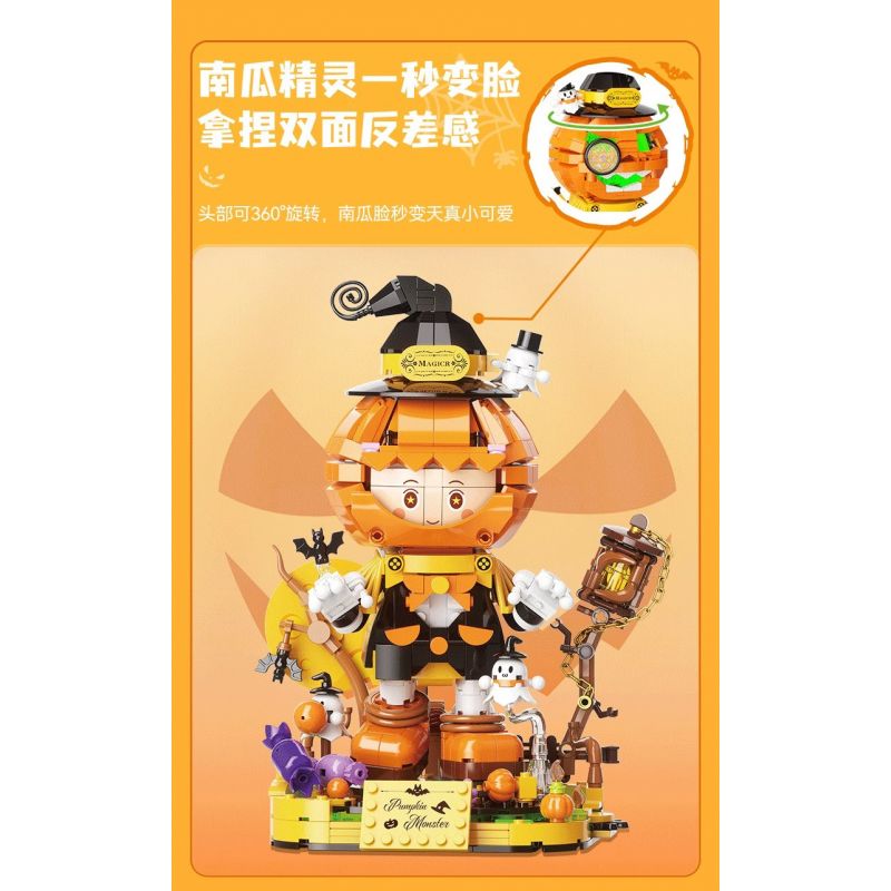 JAKI AK108 NHỮNG SÁNG TẠO HỢP THỜI TRANG YÊU TINH BÍ NGÔ HALLOWEEN bộ đồ chơi xếp lắp ráp ghép mô hình Creator HALLOWEEN PUMPKIN ELF 795 khối