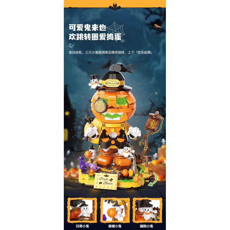 JAKI AK108 NHỮNG SÁNG TẠO HỢP THỜI TRANG YÊU TINH BÍ NGÔ HALLOWEEN bộ đồ chơi xếp lắp ráp ghép mô hình Creator HALLOWEEN PUMPKIN ELF 795 khối