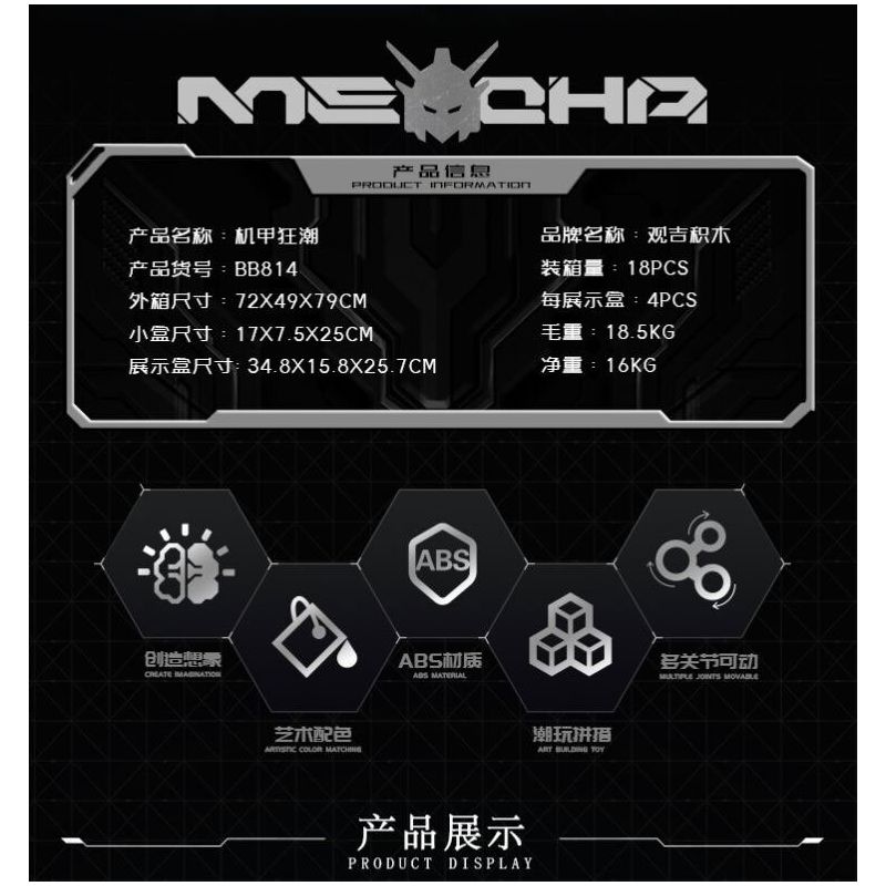 GUANJI BB814 MÔ HÌNH MECHA CRAZE 4 bộ đồ chơi xếp lắp ráp ghép mô hình MECHANICAL ARMOR CRAZE