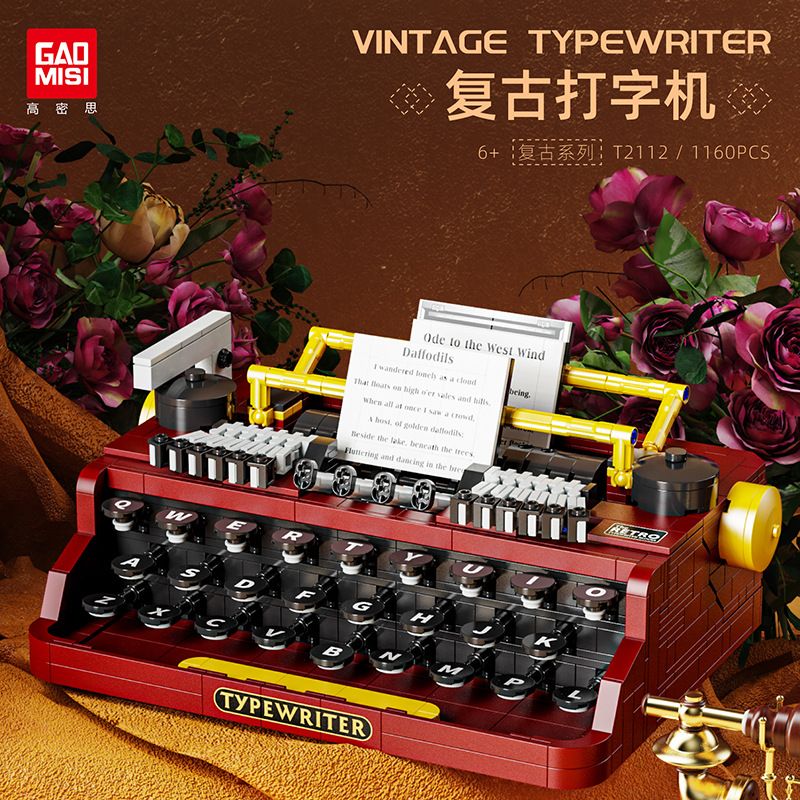 GAOMISI T2112 2112 MÁY ĐÁNH CHỮ CỔ ĐIỂN bộ đồ chơi xếp lắp ráp ghép mô hình VINTAGE TYPEWRITER 1160 khối