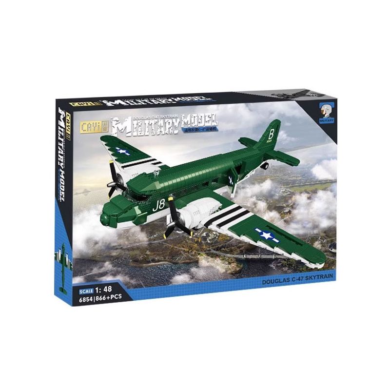 CAYI 6854 MÁY BAY VẬN TẢI DOUGLAS C-47 tỷ lệ 1:48 bộ đồ chơi xếp lắp ráp ghép mô hình Military Army C-47 TRANSPORT AIRCRAFT Quân Sự Bộ Đội 866 khối