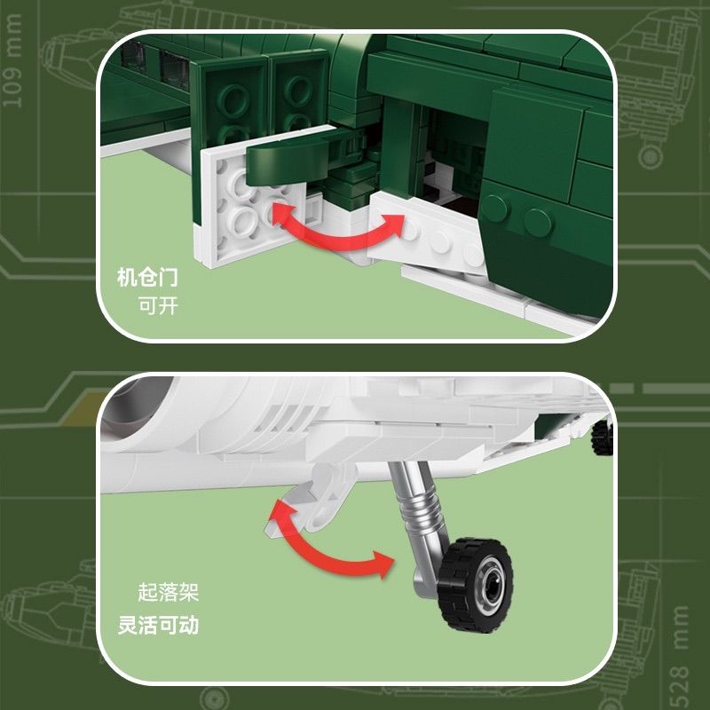 CAYI 6854 MÁY BAY VẬN TẢI DOUGLAS C-47 tỷ lệ 1:48 bộ đồ chơi xếp lắp ráp ghép mô hình Military Army C-47 TRANSPORT AIRCRAFT Quân Sự Bộ Đội 866 khối