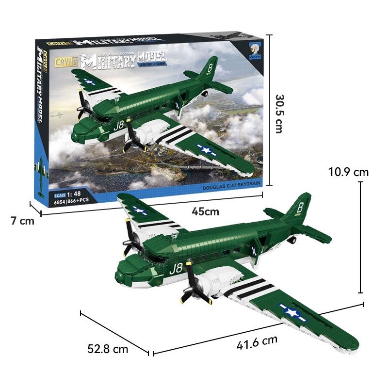 CAYI 6854 MÁY BAY VẬN TẢI DOUGLAS C-47 tỷ lệ 1:48 bộ đồ chơi xếp lắp ráp ghép mô hình Military Army C-47 TRANSPORT AIRCRAFT Quân Sự Bộ Đội 866 khối