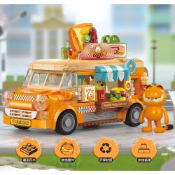 FEMIBOX S44052 44052 GIA ĐÌNH GARFIELD XE TẢI THỰC PHẨM DI ĐỘNG CỦA bộ đồ chơi xếp lắp ráp ghép mô hình Movie & Game GARFIELD FAMILY Phim Và Trò Chơi 450 khối