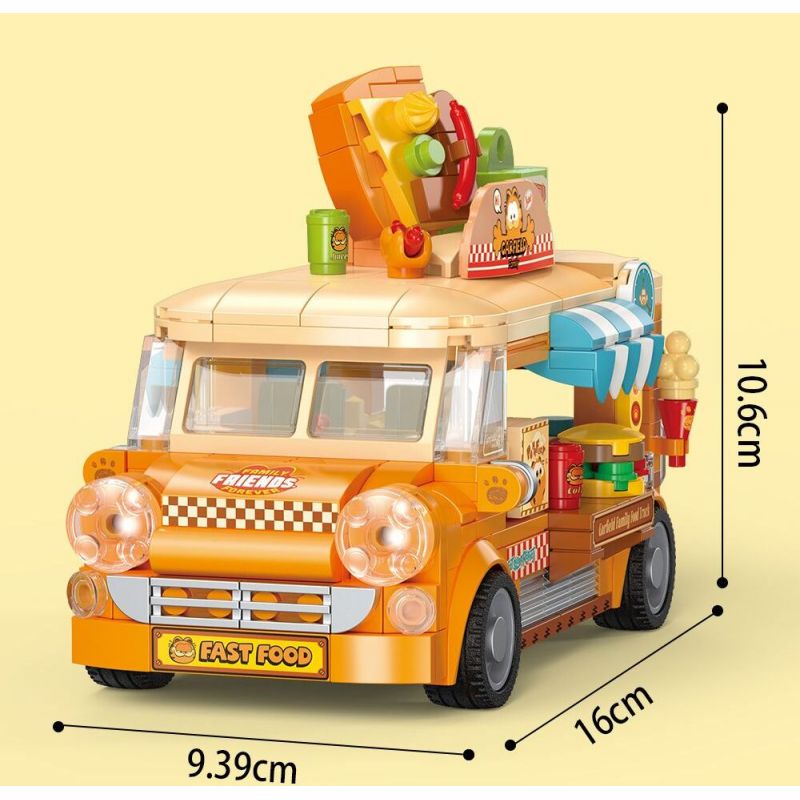 FEMIBOX S44052 44052 GIA ĐÌNH GARFIELD XE TẢI THỰC PHẨM DI ĐỘNG CỦA bộ đồ chơi xếp lắp ráp ghép mô hình Movie & Game GARFIELD FAMILY Phim Và Trò Chơi 450 khối