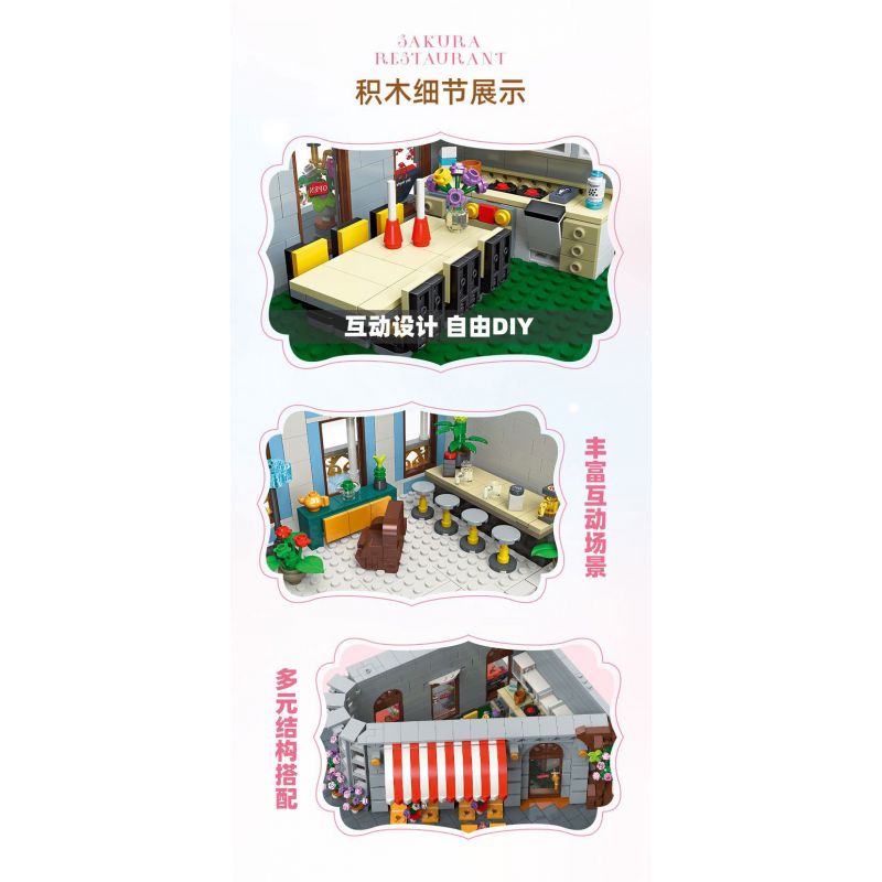 JIESTAR 89109 NHÀ HÀNG SAKURA bộ đồ chơi xếp lắp ráp ghép mô hình SAKURA RESTAURANT 3725 khối