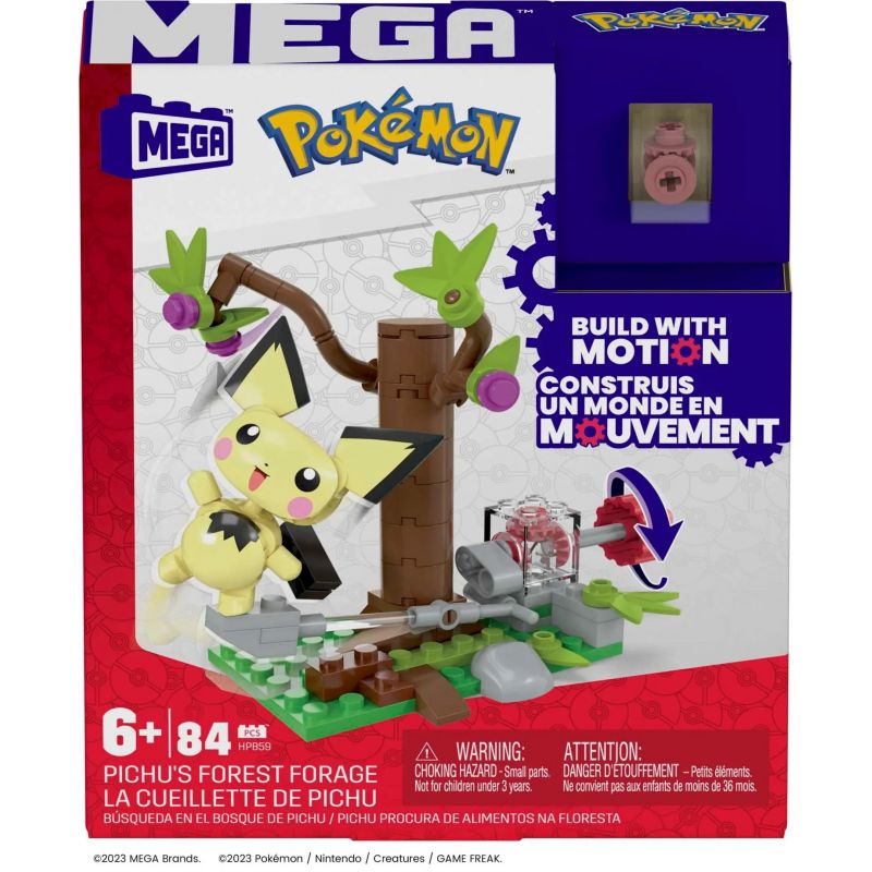 MEGA BLOKS HPB59 POKÉMON PIKACHU bộ đồ chơi xếp lắp ráp ghép mô hình Movie & Game POKÉMON PICHU'S FOREST FORAGE Phim Và Trò Chơi 84 khối