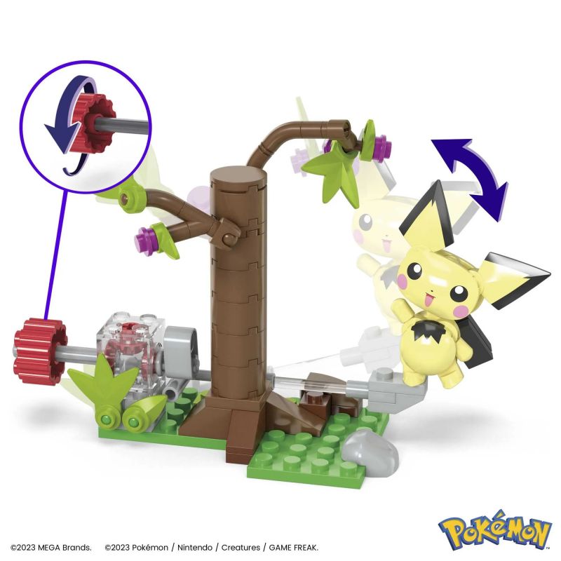 MEGA BLOKS HPB59 POKÉMON PIKACHU bộ đồ chơi xếp lắp ráp ghép mô hình Movie & Game POKÉMON PICHU'S FOREST FORAGE Phim Và Trò Chơi 84 khối