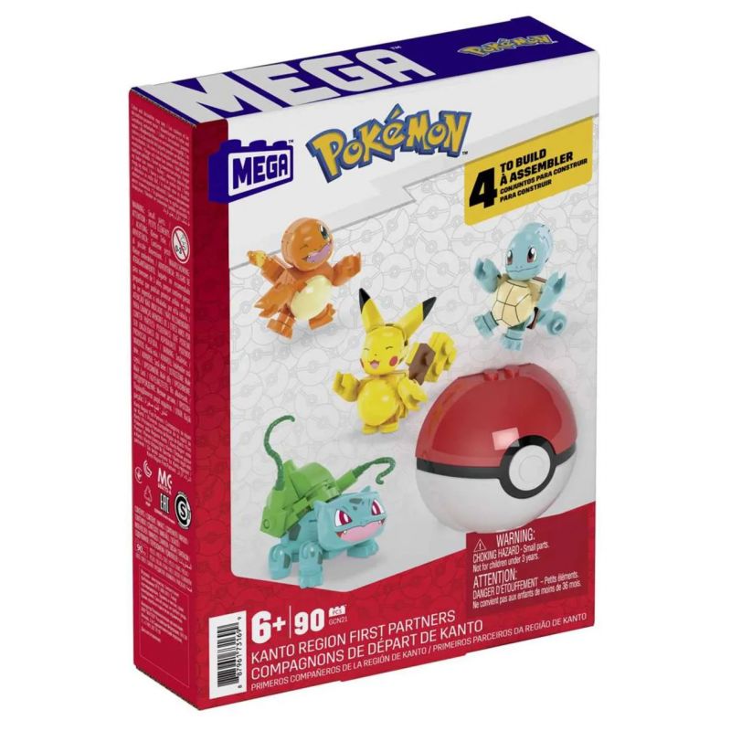 MEGA BLOKS GCN21 POKÉMON PIKACHU BULBASAUR SQUIRTLE CHARMANDER bộ đồ chơi xếp lắp ráp ghép mô hình Movie & Game POKÉMON KANTO REGION FIRST PARTNERS Phim Và Trò Chơi 90 khối