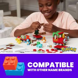 MEGA BLOKS HHP69 POKÉMON CHUYẾN TÀU NGHỈ LỄ bộ đồ chơi xếp lắp ráp ghép mô hình Creator POKÉMON HOLIDAY TRAIN Sáng Tạo 373 khối