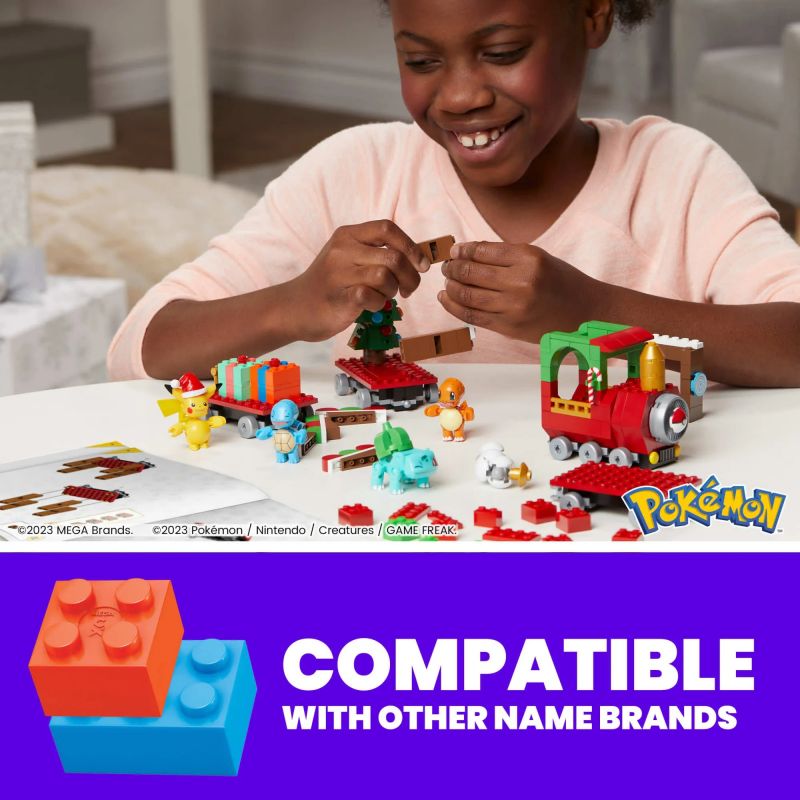 MEGA BLOKS HHP69 POKÉMON CHUYẾN TÀU NGHỈ LỄ bộ đồ chơi xếp lắp ráp ghép mô hình Creator POKÉMON HOLIDAY TRAIN Sáng Tạo 373 khối