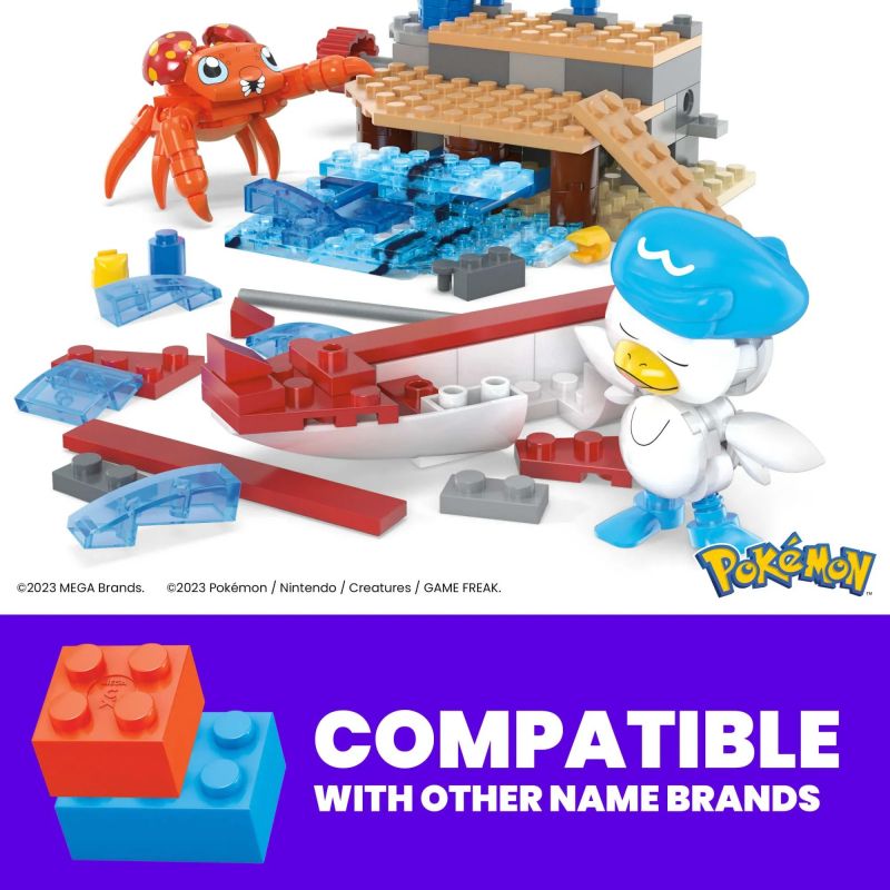 MEGA BLOKS HRL52 POKÉMON TEAL VÀ PARAS bộ đồ chơi xếp lắp ráp ghép mô hình Movie & Game POKÉMON QUAXLY AND PARAS'S SEA SPLASH Phim Và Trò Chơi 188 khối
