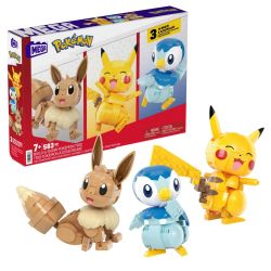 MEGA BLOKS HWX16 HNT94 POKÉMON PIKACHU EEVEE POGAMAN bộ đồ chơi xếp lắp ráp ghép mô hình Movie & Game BUILD & SHOW POKÉMON TRIO Phim Và Trò Chơi 583 khối