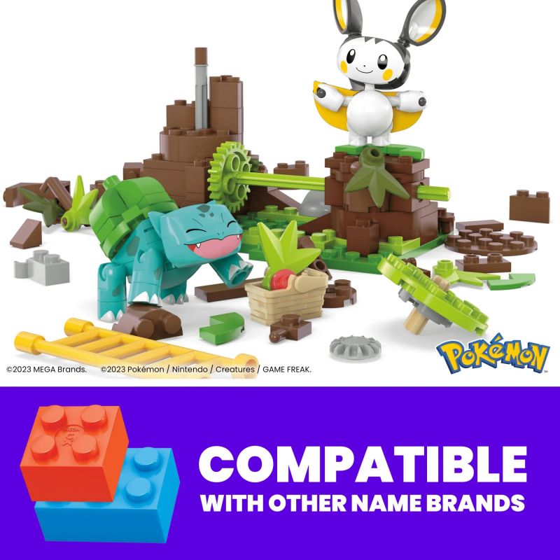 MEGA BLOKS HTH69 POKÉMON ELECTABUZZ VÀ BULBASAUR bộ đồ chơi xếp lắp ráp ghép mô hình Movie & Game POKÉMON EMOLGA AND BULBASAUR'S CHARMING WOODS Phim Và Trò Chơi 194 khối