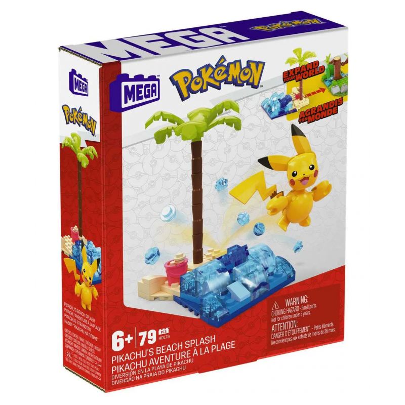 MEGA BLOKS HDL76 POKÉMON TRƯỢT NƯỚC TRÊN BÃI BIỂN PIKACHU bộ đồ chơi xếp lắp ráp ghép mô hình Movie & Game POKÉMON PIKACHU'S BEACH SPLASH Phim Và Trò Chơi 79 khối