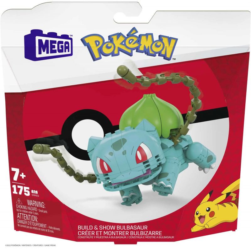 MEGA BLOKS GVK83 POKÉMON BÓNG ĐÈN bộ đồ chơi xếp lắp ráp ghép mô hình Movie & Game POKÉMON BUILD & SHOW BULBASAUR Phim Và Trò Chơi 175 khối