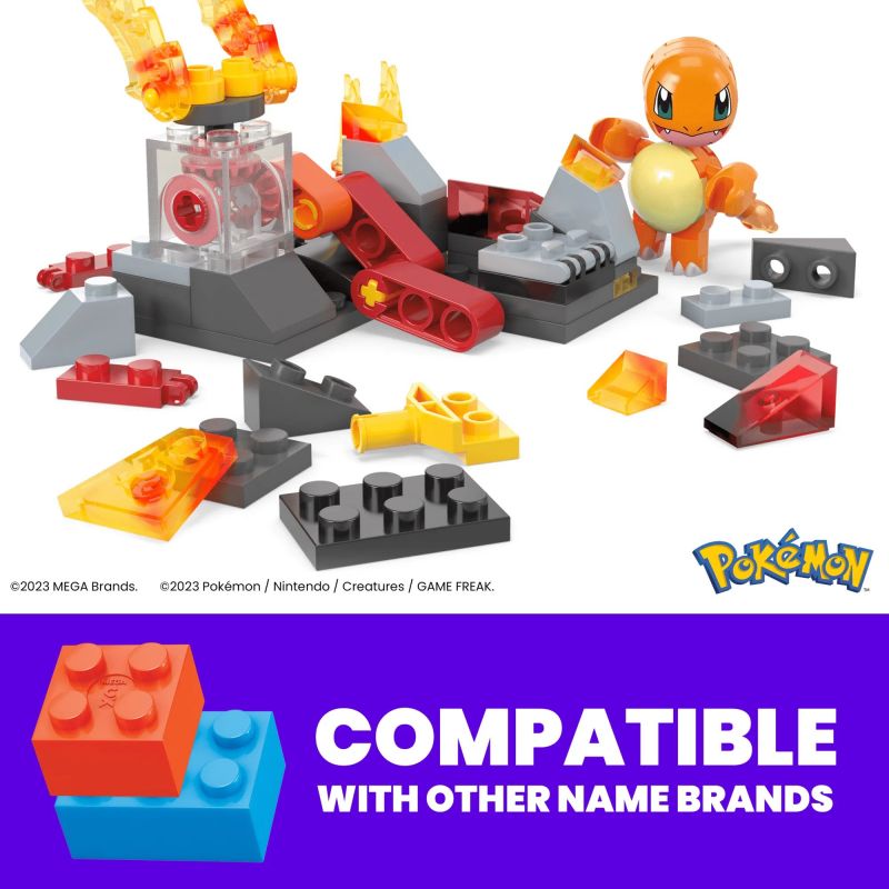 MEGA BLOKS HTH86 POKÉMON CHARMANDER BEYBLADE bộ đồ chơi xếp lắp ráp ghép mô hình Movie & Game POKÉMON CHARMANDER'S FIRE-TYPE SPIN Phim Và Trò Chơi 81 khối