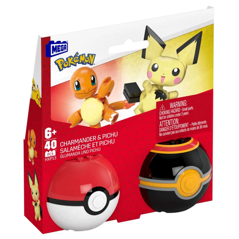 MEGA BLOKS HXP13 POKÉMON CHARMANDER VÀ PICHU bộ đồ chơi xếp lắp ráp ghép mô hình Movie & Game POKÉMON CHARMANDER & PICHU Phim Và Trò Chơi 40 khối