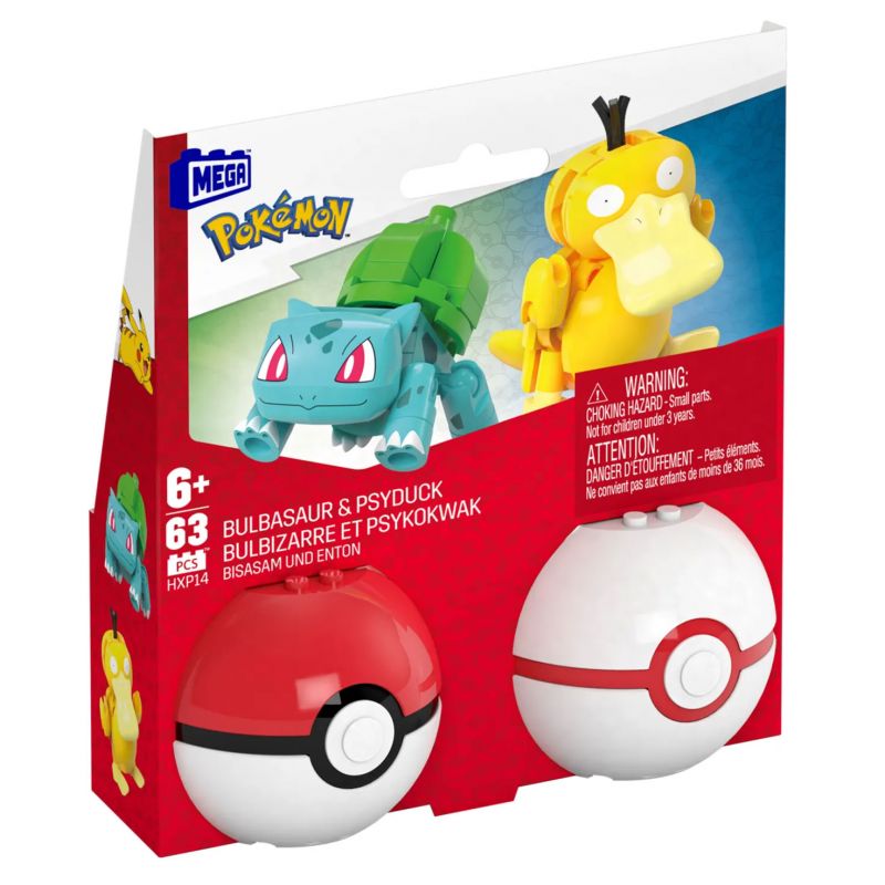 MEGA BLOKS HXP14 POKÉMON BULBASAUR VÀ VỊT CON bộ đồ chơi xếp lắp ráp ghép mô hình Movie & Game POKÉMON BULBASAUR & PSYDUCK Phim Và Trò Chơi 63 khối