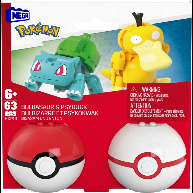 MEGA BLOKS HXP14 POKÉMON BULBASAUR VÀ VỊT CON bộ đồ chơi xếp lắp ráp ghép mô hình Movie & Game POKÉMON BULBASAUR & PSYDUCK Phim Và Trò Chơi 63 khối