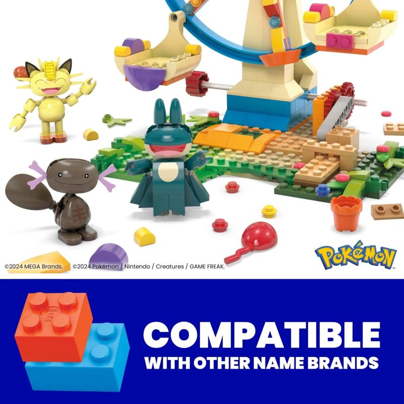 MEGA BLOKS HXF80 POKÉMON VÒNG ĐU QUAY bộ đồ chơi xếp lắp ráp ghép mô hình Movie & Game POKÉMON FERRIS WHEEL FUN Phim Và Trò Chơi 393 khối