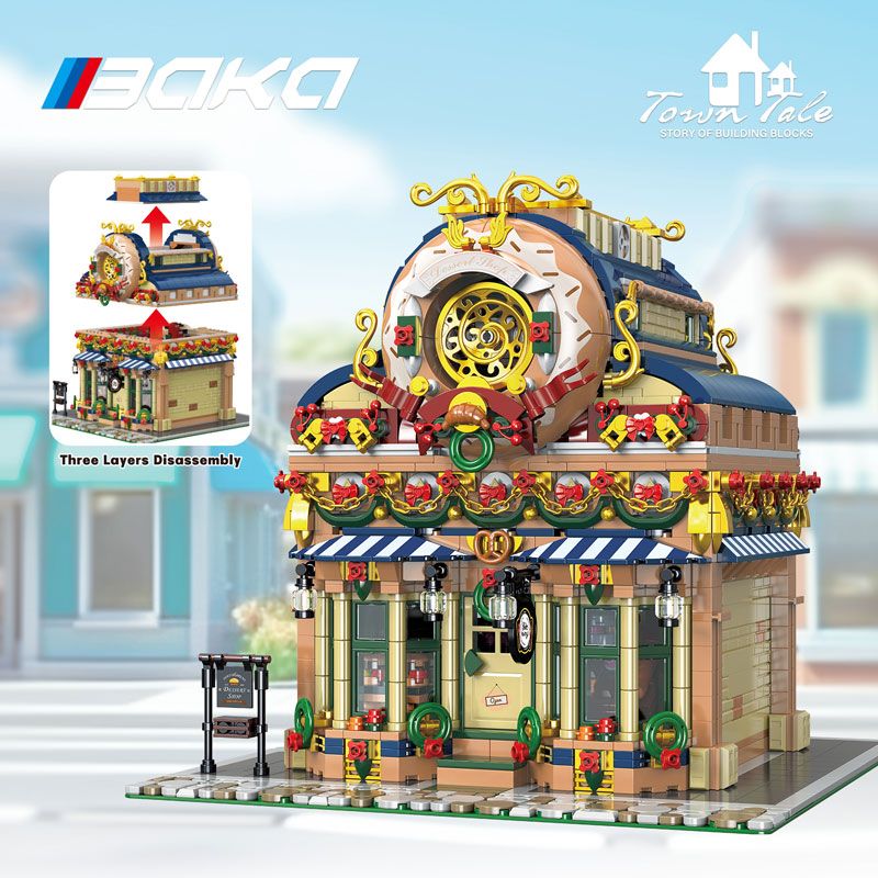 BAKA TECHNOLOGY 33202 XƯỞNG BÁNH RÁN bộ đồ chơi xếp lắp ráp ghép mô hình Creator DONUT DESSERT WORKSHOP Sáng Tạo 3945 khối