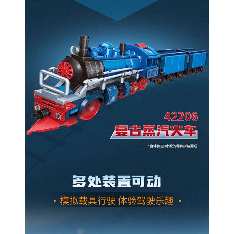 QMAN ENLIGHTEN KEEPPLEY 42206 PHẢN ỨNG KẾT HỢP TÀU HƠI NƯỚC RETRO 8 TỔ bộ đồ chơi xếp lắp ráp ghép mô hình City Thành Phố 517 khối