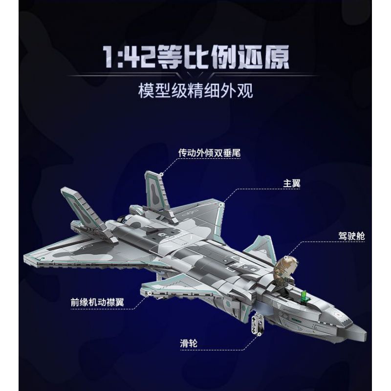 KEEPPLEY 22020 MÁY BAY CHIẾN ĐẤU PHIÊN BẢN NGỤY TRANG J-20 tỷ lệ 1:42 bộ đồ chơi xếp lắp ráp ghép mô hình Military Army Quân Sự Bộ Đội 1096 khối