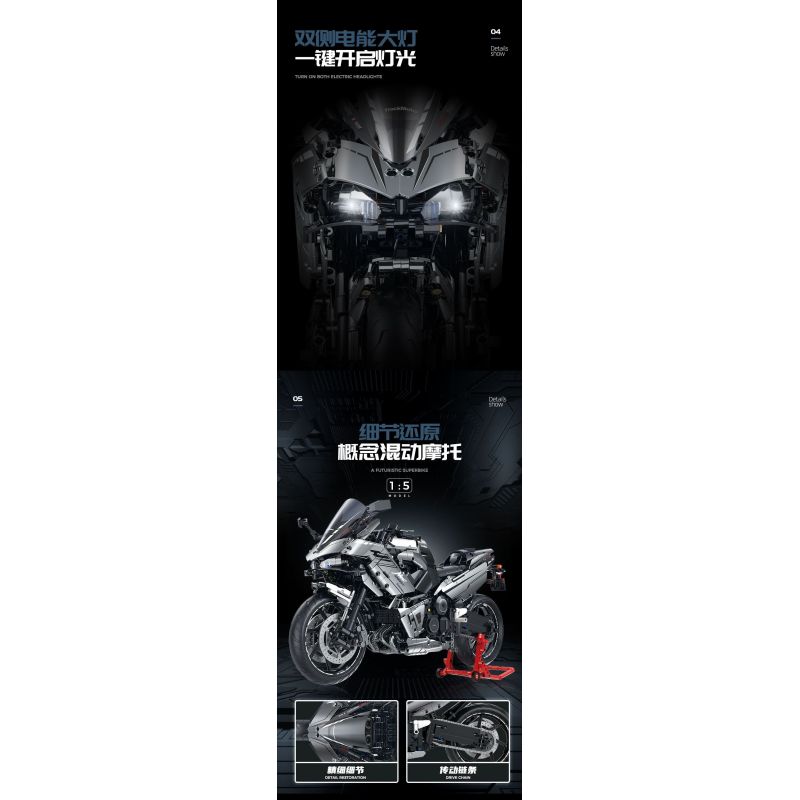 10753 GULY 60525 XE MÁY tỷ lệ 1:5 bộ đồ chơi xếp lắp ráp ghép mô hình Technic KAWASAKI Kỹ Thuật Công Nghệ Cao Mô Hình Phương Tiện 2156 khối