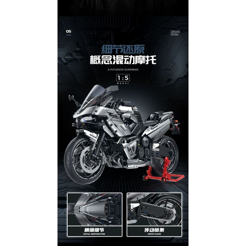 10753 GULY 60525 XE MÁY tỷ lệ 1:5 bộ đồ chơi xếp lắp ráp ghép mô hình Technic KAWASAKI Kỹ Thuật Công Nghệ Cao Mô Hình Phương Tiện 2156 khối