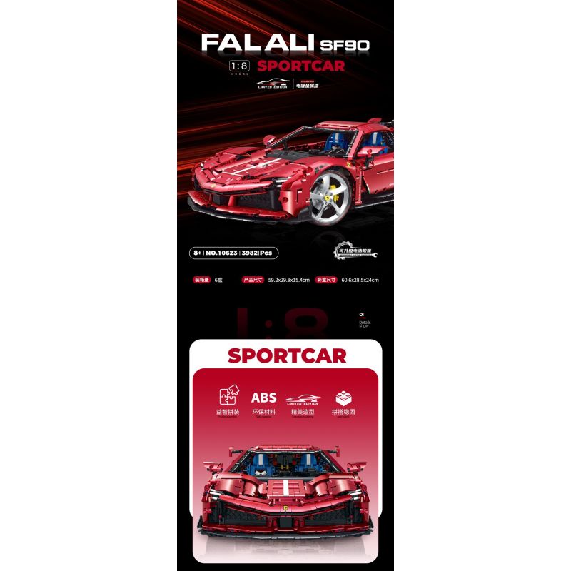 GULY 10623 XE THỂ THAO FERRARI 1:8 tỷ lệ 1:8 bộ đồ chơi xếp lắp ráp ghép mô hình Technic Kỹ Thuật Công Nghệ Cao Mô Hình Phương Tiện 3982 khối