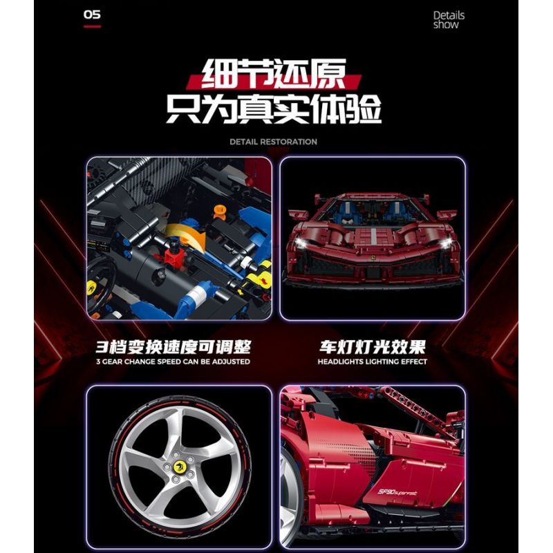 GULY 10623 XE THỂ THAO FERRARI 1:8 tỷ lệ 1:8 bộ đồ chơi xếp lắp ráp ghép mô hình Technic Kỹ Thuật Công Nghệ Cao Mô Hình Phương Tiện 3982 khối