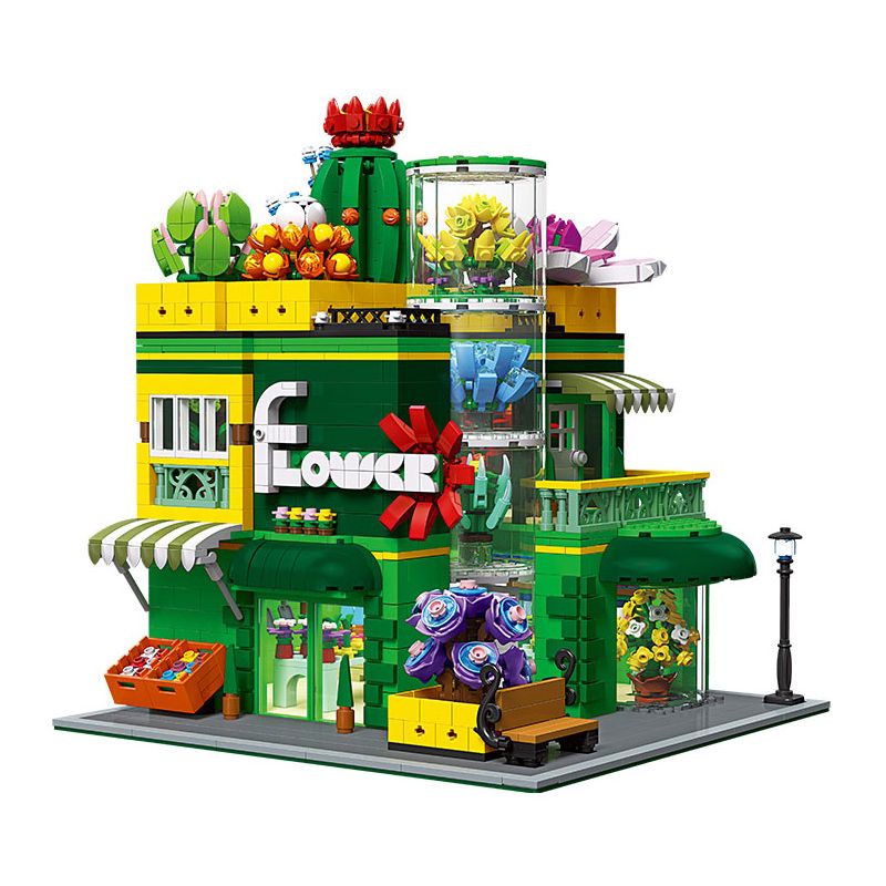 JIESTAR 89108 Potted Plant Shop Xếp hình lắp ráp ghép mô hình Chế độ xem phố sáng tạo: Cửa hàng thực vật mọng nước