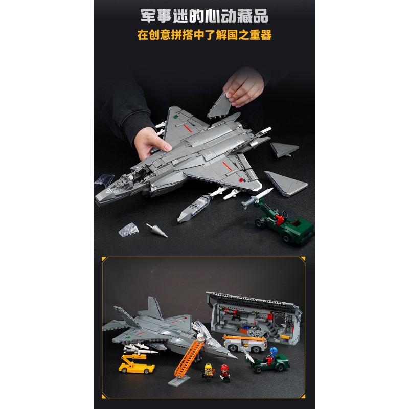 KEEPPLEY 23019 PHIÊN BẢN CƠ SỞ CỦA MÁY BAY CHIẾN ĐẤU TÀNG HÌNH J-35 tỷ lệ 1:36 bộ đồ chơi xếp lắp ráp ghép mô hình Military Army Quân Sự Bộ Đội 1877 khối