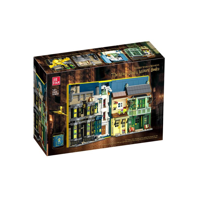 JIESTAR JJ9058 9058 CUỐN SÁCH HẺM CHÉO KỲ DIỆU bộ đồ chơi xếp lắp ráp ghép mô hình Harry Potter WIZARD WORLD MONMENT THE WAND SHOP & BOOKS Chú Bé Phù Thủy 1976 khối