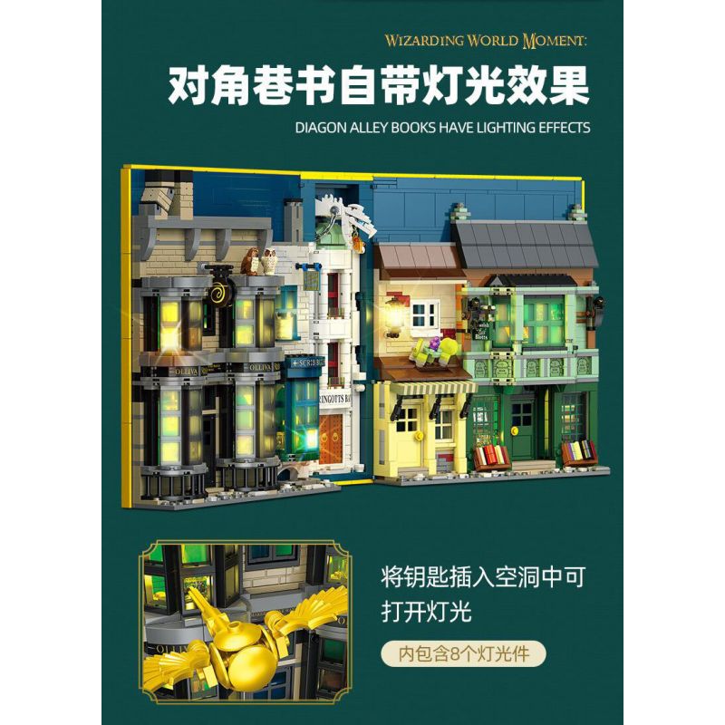 JIESTAR JJ9058 9058 CUỐN SÁCH HẺM CHÉO KỲ DIỆU bộ đồ chơi xếp lắp ráp ghép mô hình Harry Potter WIZARD WORLD MONMENT THE WAND SHOP & BOOKS Chú Bé Phù Thủy 1976 khối