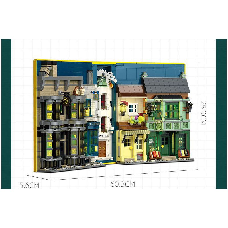JIESTAR JJ9058 9058 CUỐN SÁCH HẺM CHÉO KỲ DIỆU bộ đồ chơi xếp lắp ráp ghép mô hình Harry Potter WIZARD WORLD MONMENT THE WAND SHOP & BOOKS Chú Bé Phù Thủy 1976 khối