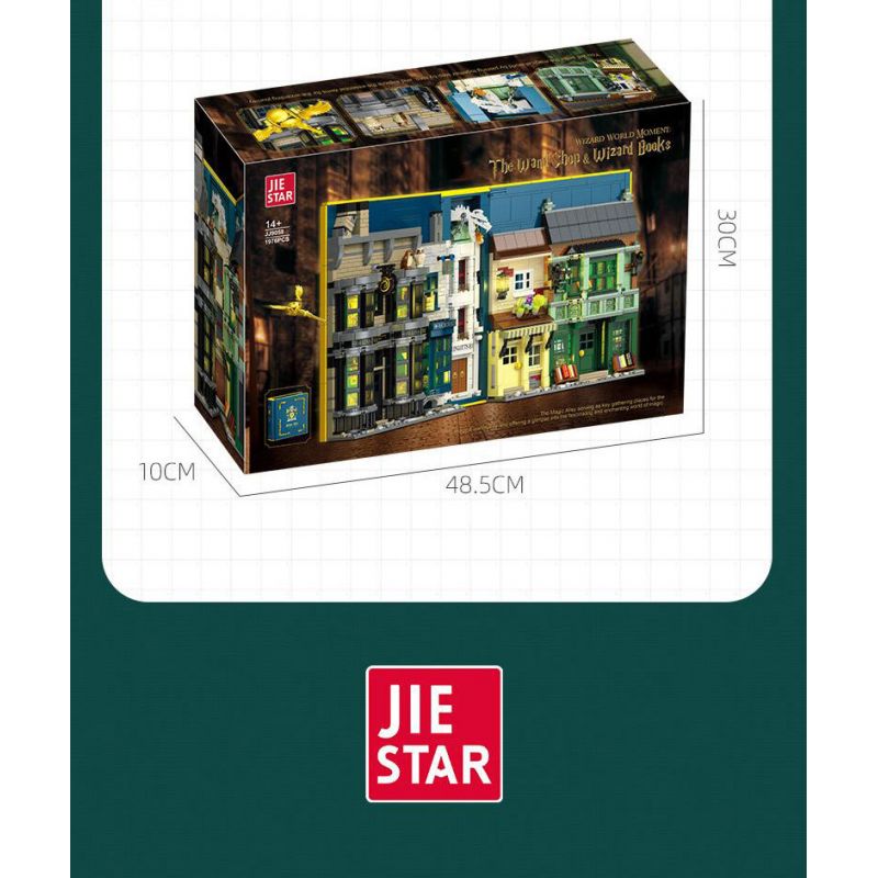 JIESTAR JJ9058 9058 CUỐN SÁCH HẺM CHÉO KỲ DIỆU bộ đồ chơi xếp lắp ráp ghép mô hình Harry Potter WIZARD WORLD MONMENT THE WAND SHOP & BOOKS Chú Bé Phù Thủy 1976 khối
