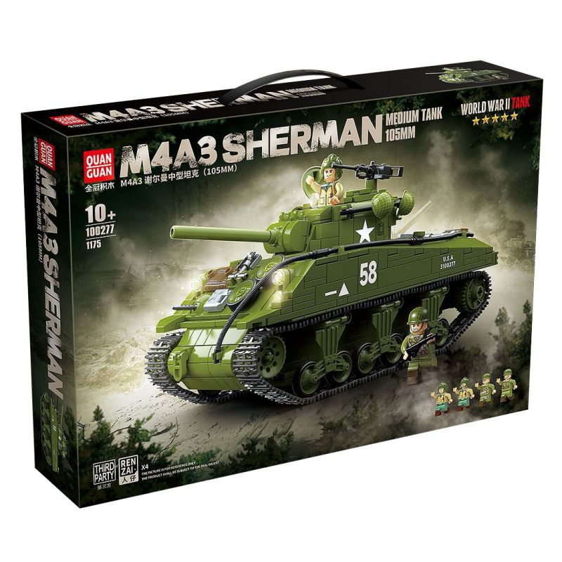 Lego QUANGUAN 100277 M4A3 Sherman Medium Tank 105MM Xếp hình lắp ráp ghép mô hình Xe tăng hạng trung M4A3 Sherman (105MM)