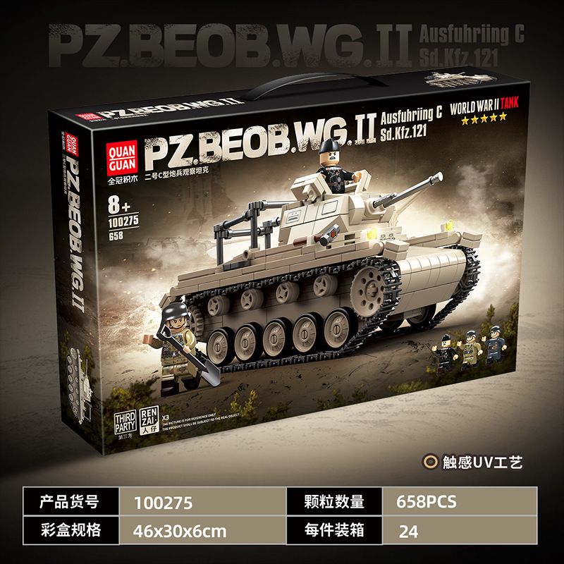 QuanGuan 100275 Quan Guan 100275 XE TĂNG QUAN SÁT PHÁO BINH LOẠI C bộ đồ chơi xếp lắp ráp ghép mô hình Military Army PZ.BEOB.WG.II Quân Sự Bộ Đội 858 khối