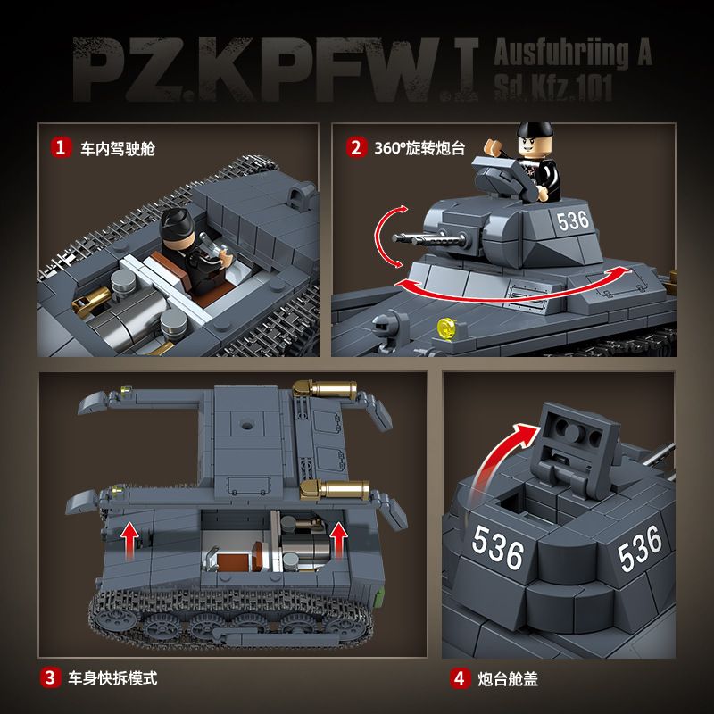 QuanGuan 100274 Quan Guan 100274 XE TĂNG 1 LOẠI A bộ đồ chơi xếp lắp ráp ghép mô hình Military Army Quân Sự Bộ Đội 565 khối