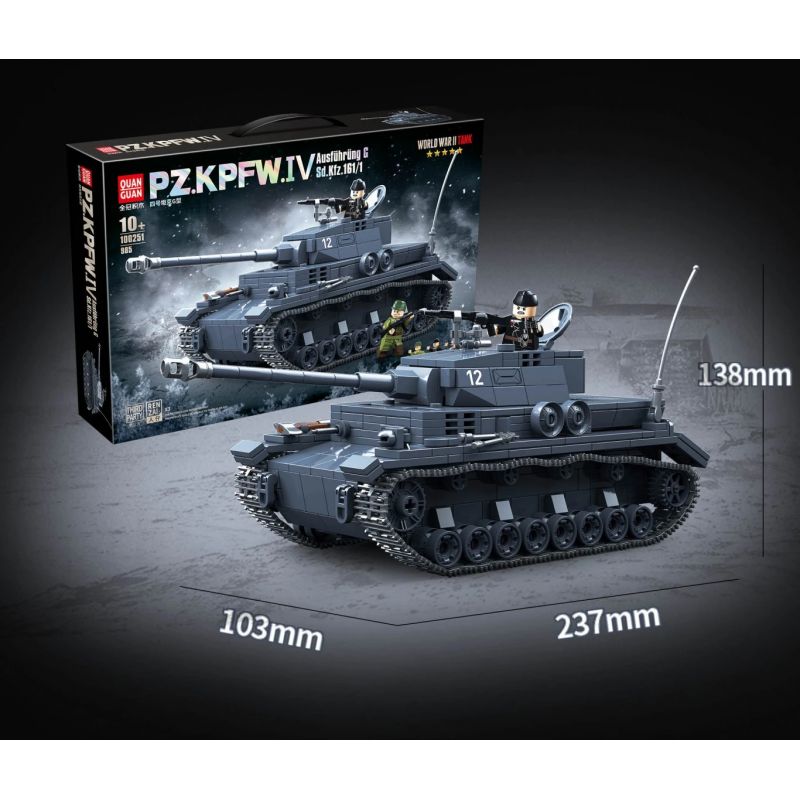 QuanGuan 100251 Quan Guan 100251 THIẾT GIÁP IV LOẠI bộ đồ chơi xếp lắp ráp ghép mô hình Military Army PZ.KPFW.IV Quân Sự Bộ Đội 985 khối