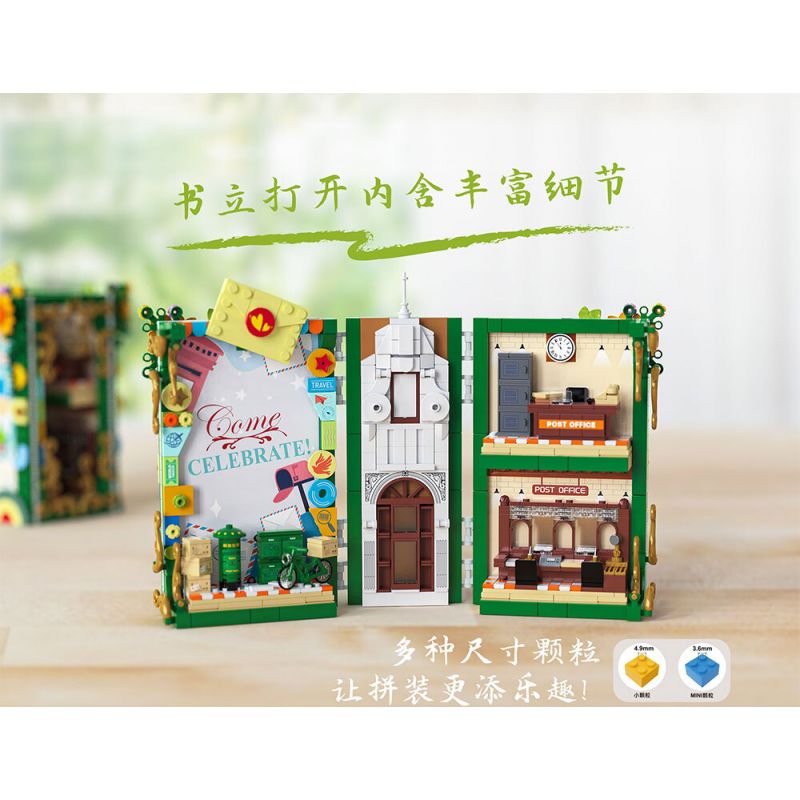 ZHEGAO 958003 BƯU ĐIỆN THỤY LÝ bộ đồ chơi xếp lắp ráp ghép mô hình BOOK SHELF BOOKEND POST OFFICE 955 khối