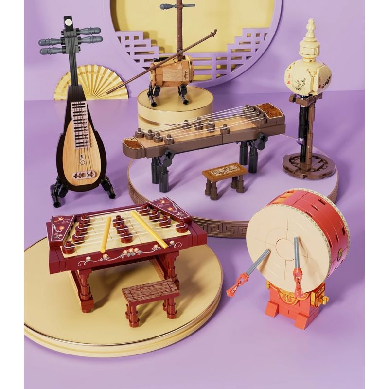 FORANGE FC8134 8134 NHẠC CỤ MINI 2.0 6 DÂN TỘC TRUYỀN THỐNG MANG PHONG CÁCH CỔ XƯA ĐÀN TỲ BÀ NHỊ TRỐNG ĐỎ TRANH SÁO BẦU BÍ bộ đồ chơi xếp lắp ráp ghép mô hình Creator Sáng Tạo 693 khối