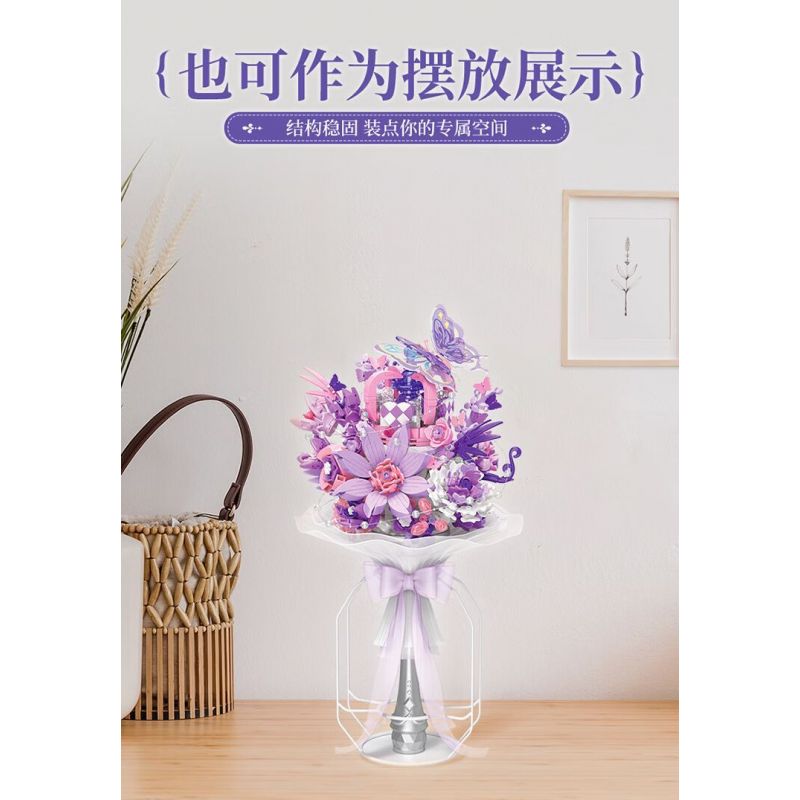 TOP TOY TC1124 1124 BÓ HOA QUÀ TẶNG LÃNG MẠN VĨNH CỬU VỚI TRÁI TIM NGẬP TRÀN BƯỚM bộ đồ chơi xếp lắp ráp ghép mô hình Arts & Crafts 800 khối