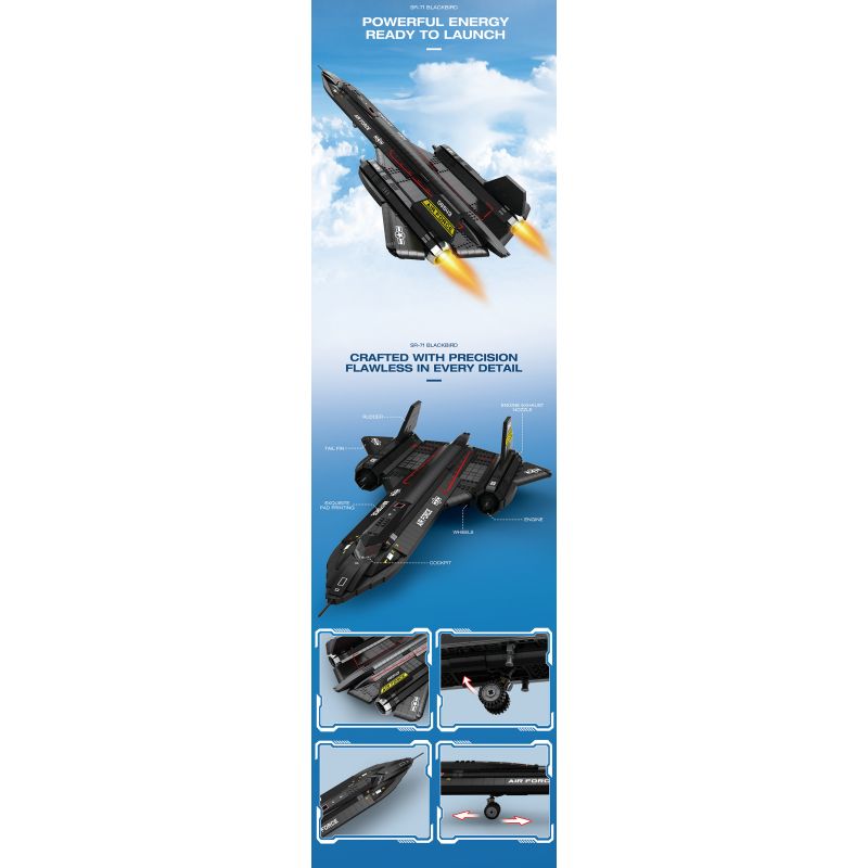 REOBRIX 33041 TIÊM KÍCH TẦM XA BLACKBIRD SR-71 bộ đồ chơi xếp lắp ráp ghép mô hình Military Army SR-71 BLACKBIRD Quân Sự Bộ Đội 1775 khối
