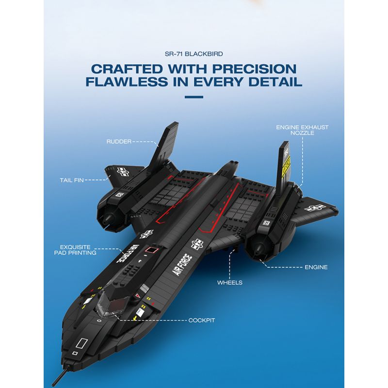REOBRIX 33041 TIÊM KÍCH TẦM XA BLACKBIRD SR-71 bộ đồ chơi xếp lắp ráp ghép mô hình Military Army SR-71 BLACKBIRD Quân Sự Bộ Đội 1775 khối